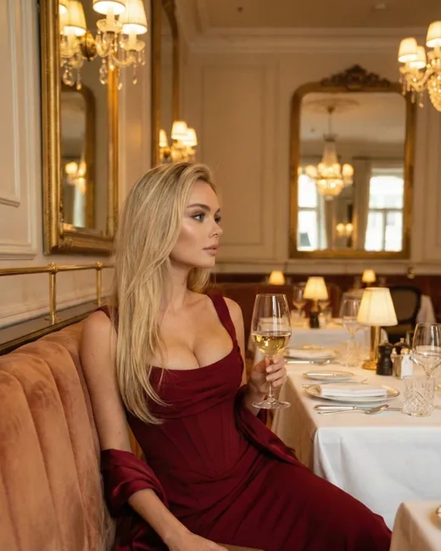 Goddess Harper, a verified findom in a burgundy evening dress